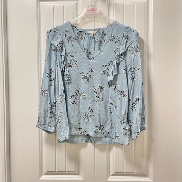 Lucky Brand Taylor Ruffle Peasant Blouse Blue - Small - Picture 3 of 16